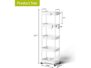Chariot cuisine 5 niveaux spacekeeper blanc 1 tiroir verrouillable 5 paniers ventilés roues 360°