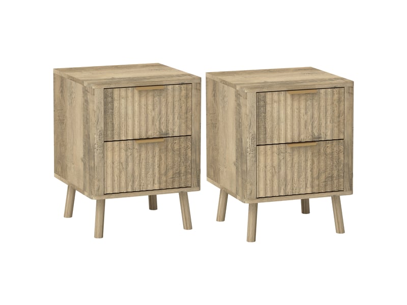  Lot de 2 tables de chevet avec 2 tiroirs cannelés pour chambre à coucher, salon, 40 x 40 x 53 cm, chêne  - Conforama A