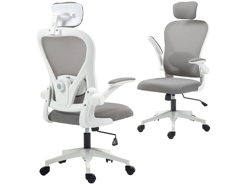  Chaise de bureau ergonomique avec accoudoirs relevables et soutien lombaire réglable, grise  - Conforama A