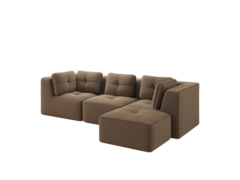 Canapé d’angle modulable marron en velours côtelé, 3 places avec méridienne, assise profonde, salon, sans montage - Conforama R
