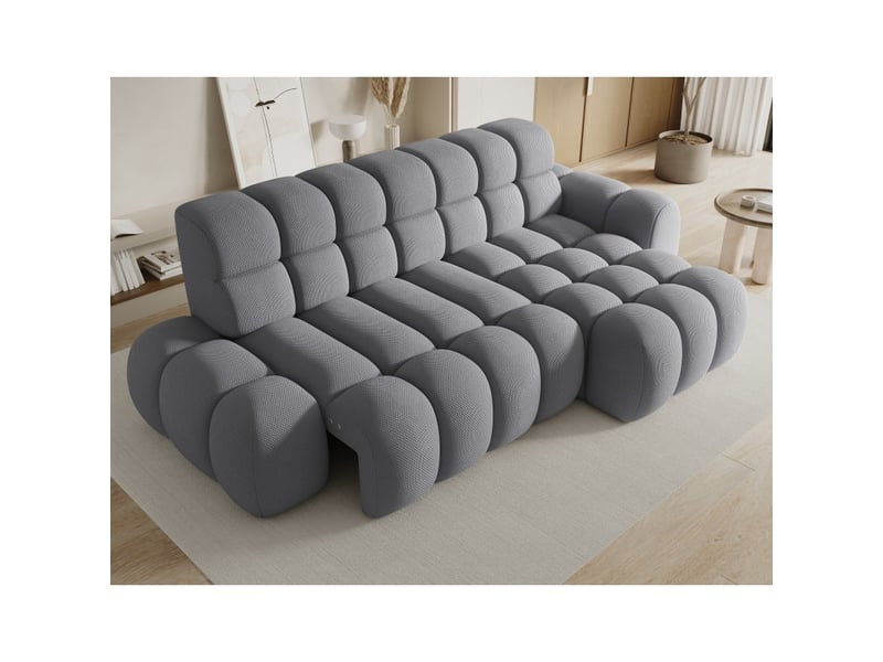 Canapé d'angle convertible bulla 3 places gris angle droit – tissu nid d'abeille avec extension d'assise électrique - Conforama E