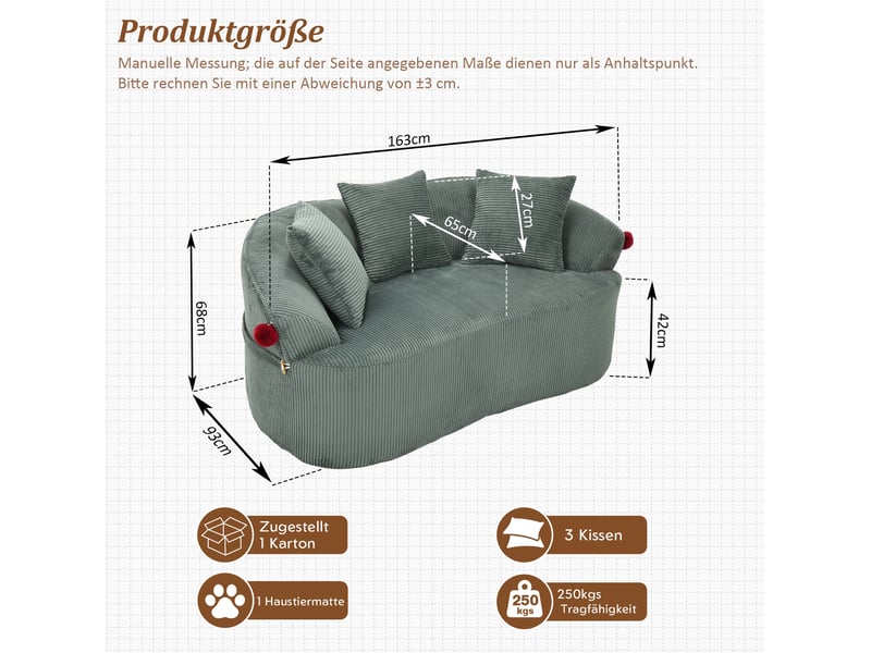  Canapé 2 places arrondi en velours côtelé vert 163x93x68 cm  - Conforama C