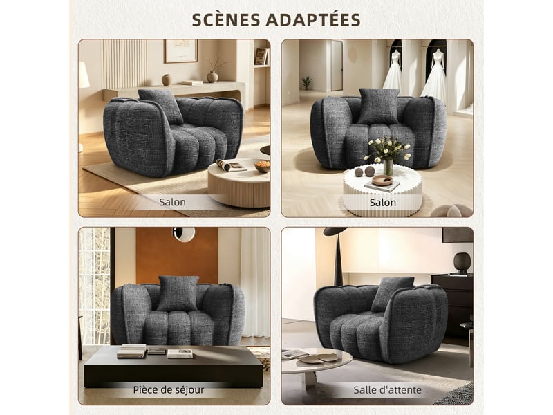  Lexzurn fauteuil fixe, pouf pour adulte,avec coussin,conception ergonomique,profondeur d'assise accrue 60 cm,adapté à de nombreux contextes,base antidérapante  - Conforama E