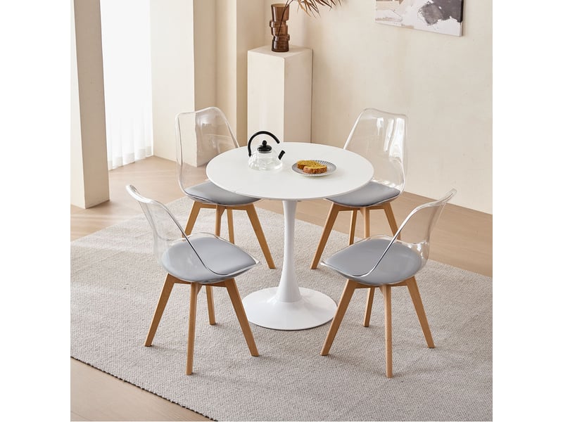  Lot de 6 chaises de salle à manger - scandinave - pieds en bois massif - chaises transparente - gris  - Conforama E
