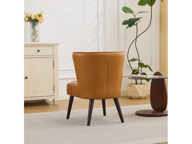  Fauteuil de salon avec surpiqûres diagonales et structure stable en cuir et bois d'hévéa marron clair 62 × 58 × 49 cm  - Conforama C