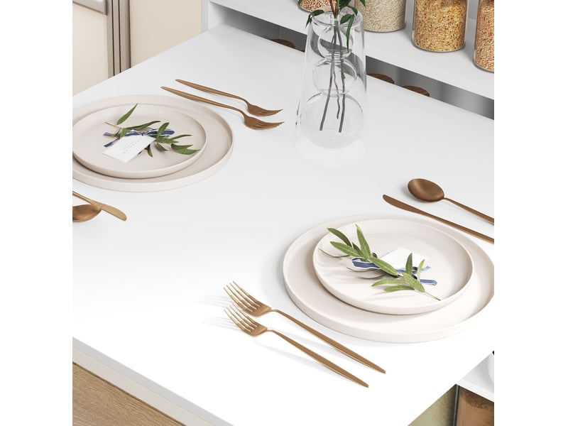  Table à manger pliante blanche 3 places avec rangements intégrés, style industriel pour petits espaces  - Conforama D