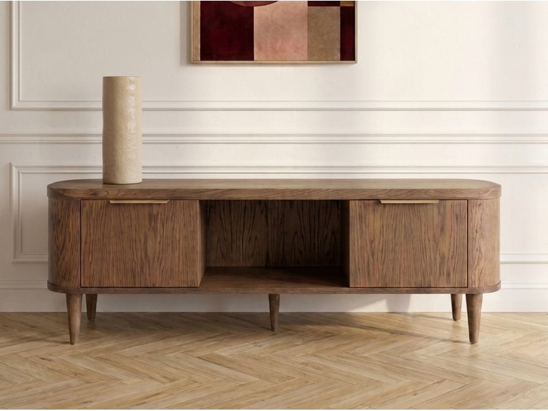 Bobochic meuble tv 2 portes 180 cm mazargues placage chêne massif marron foncé MAZARGUES - Conforama B