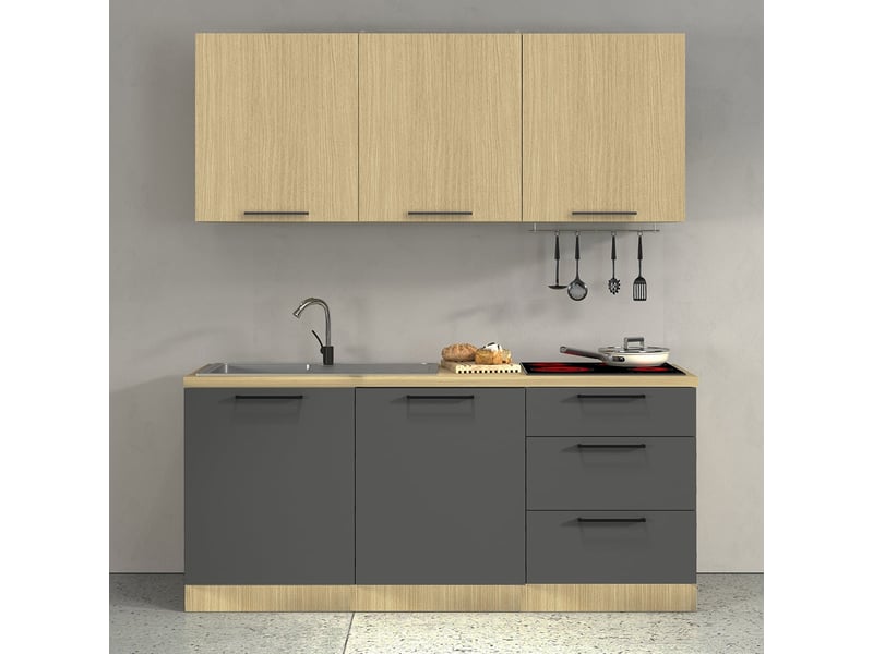  Cuisine complète linéaire moderne avec évier luna 180 - anthracite  - Conforama D