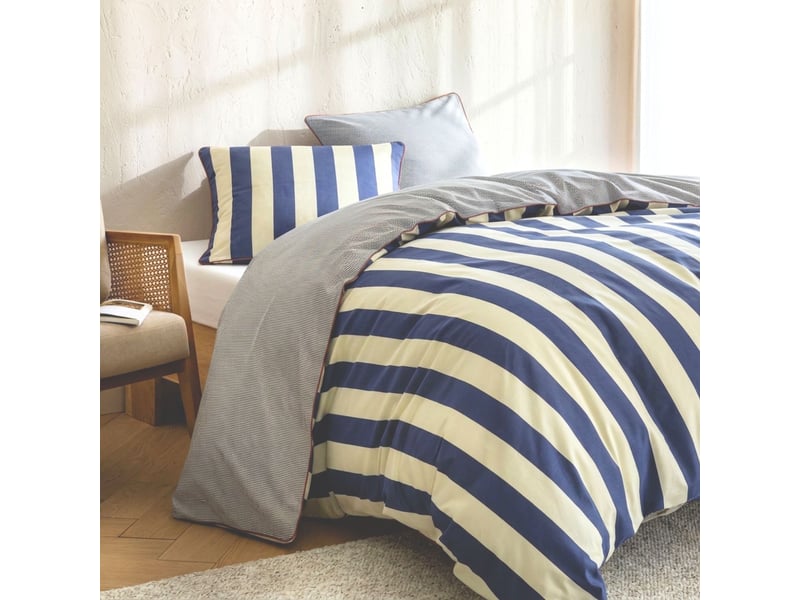  Parure de lit 260x240 coton rayure bleu marine terre de nuit nova  - Conforama B
