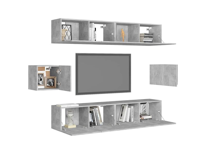  Ensemble de meubles tv 6 pcs gris béton bois d'ingénierie shl7628  - Conforama C