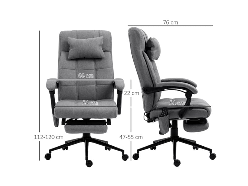 Chaise de bureau ergonomique massante, chauffage lombaire, repose-pieds, gris, 66x76x112-120 cm - Conforama C
