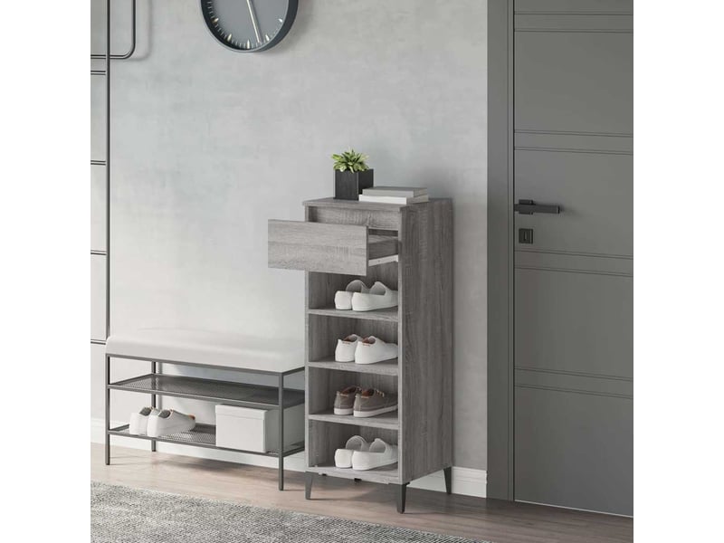  Meuble à chaussures, étagère à chaussures sonoma gris 40x36x105 cm bois ingénierie  - Conforama C