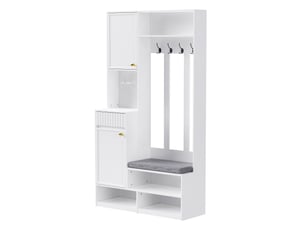Vestiaire d’entrée blanc 100×180×35 cm en mdf, banc de rangement, banc à chaussures, 1 tiroir, niches ouvertes