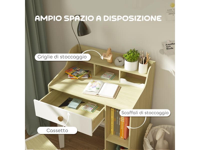  Bureau enfant avec chaise blanc et bois 80,4 x 50 x 96 cm avec rangement et tiroir  - Conforama R
