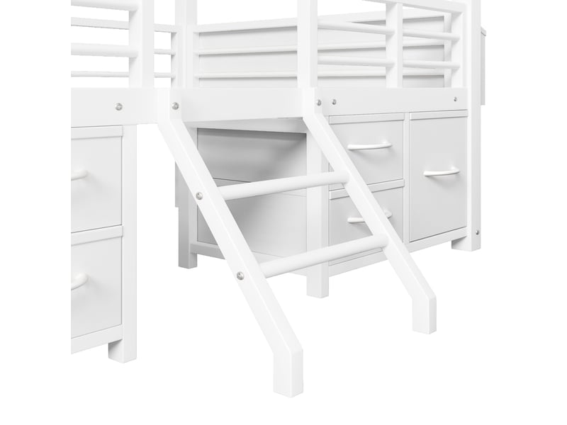  Lit cabane enfant 90 × 200 cm, toit, tiroirs textiles et led, blanc  - Conforama E