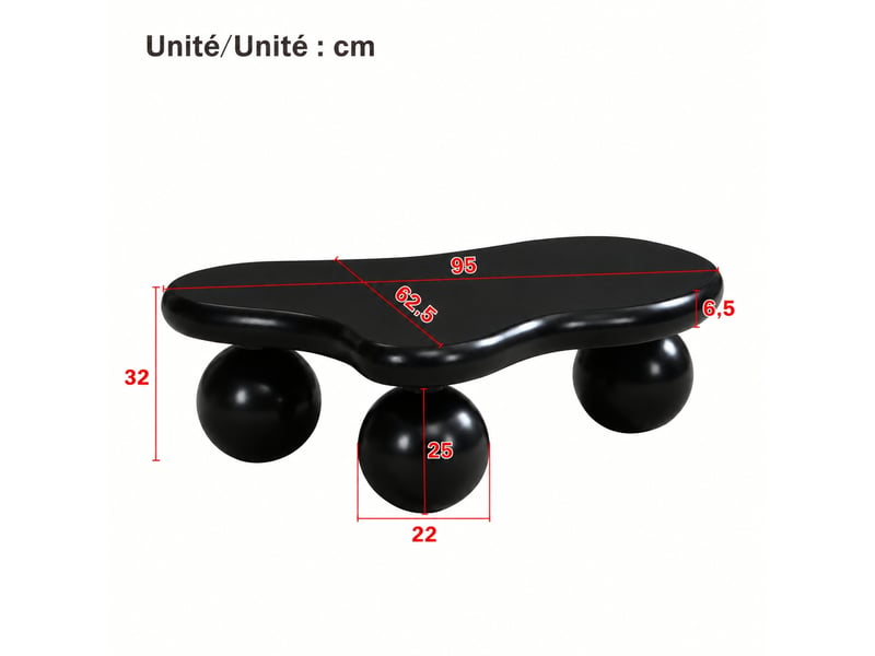  Table basse noire en forme de nuage avec éclairage led 16 couleurs, ø 95 cm  - Conforama C