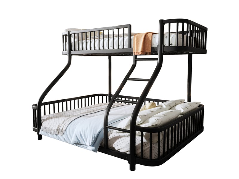  Lit superposé enfant 90x200 + 140x200 cm noir avec barrières, échelle, structure métal et en 747 Fay Lum - Conforama A