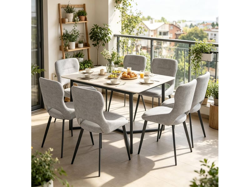 Chaise de salle à manger 43x40x86 cm dossier ajouré tissu métal gris lot de 6  - Conforama D