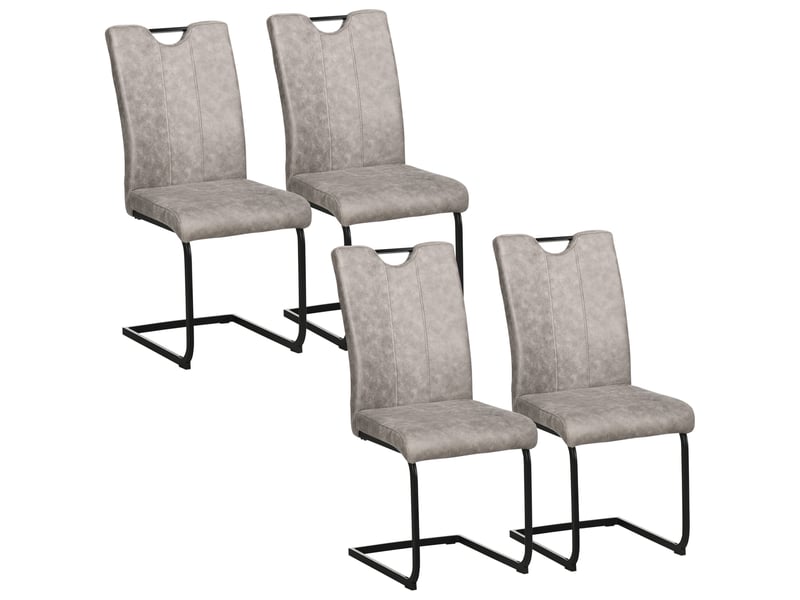  Lot de 4 chaises de salle à manger revêtement microfibre avec pieds luge en acier et poignée 43 x 58,5 x 99,5 cm marron  - Conforama A