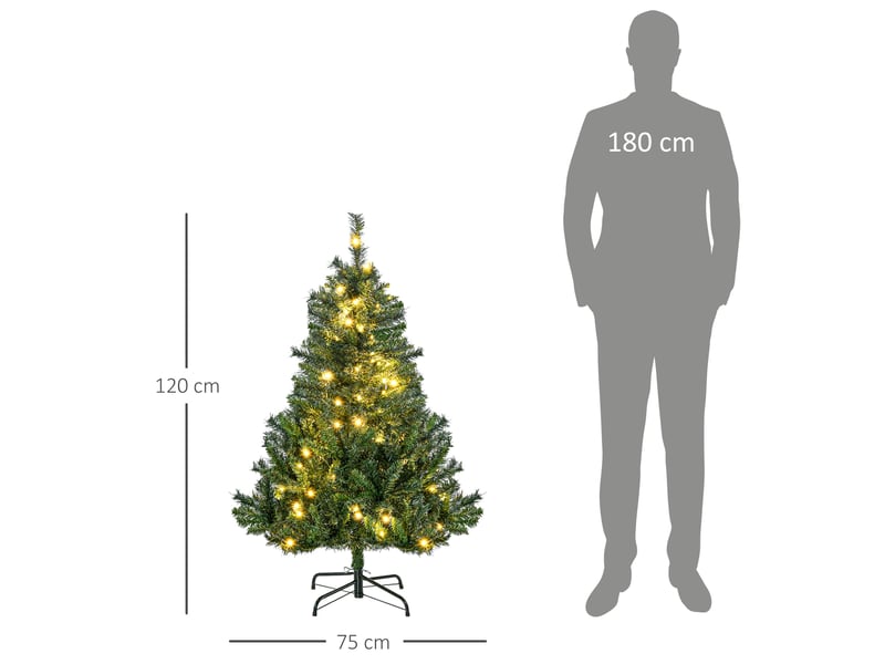  Sapin de noël artificiel, 1,2 m, led, étoile incluse, 75 cm x 75 cm x 120 cm, vert  - Conforama C
