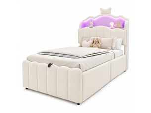 Lit coffre 90x200 cm <strong></strong> <strong></strong> coloris beige
