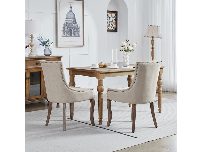  Lot de 2 chaises de salle à manger beige en chenille  - Conforama D