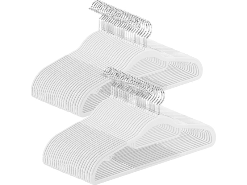  Cintres 50 pièces, cintres en plastique, antidérapant, peu encombrant, épaisseur 0,5 cm, largeur 42 cm, crochet pivotant à 360° argent, blanc  - Conforama A