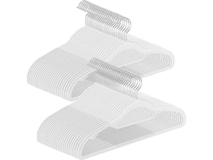 Cintres 50 pièces, cintres en plastique, antidérapant, peu encombrant, épaisseur 0,5 cm, largeur 42 cm, crochet pivotant à 360° argent, blanc