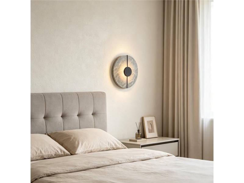  Applique murale ronde led design noir et blanc, effet marbre – fixation murale, pour salon, chambre et couloir  - Conforama C