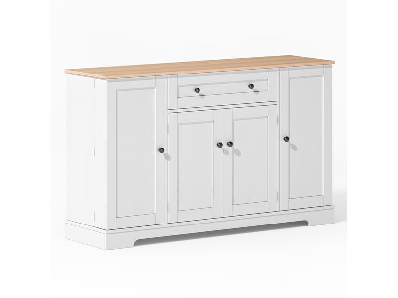 Buffet de cuisine 138 x 40 x 85 cm blanc et naturel en mdf, 4 espaces de rangement avec tiroir et portes latérales - Conforama D