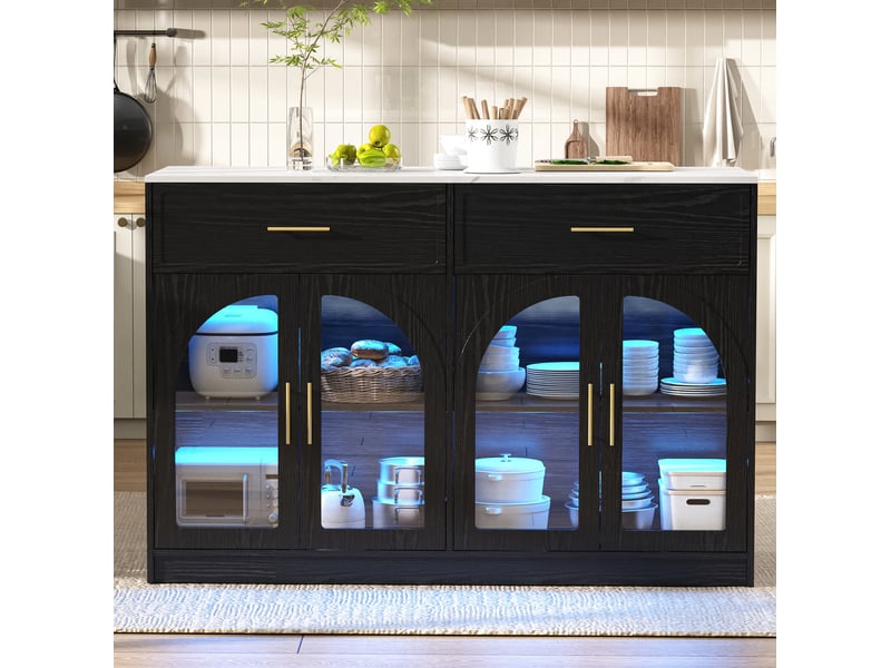  Îlot de cuisine 135x55x91 cm avec éclairage led mdf noir  - Conforama C