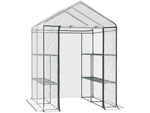 Serre extérieur 3 niveaux étagères, acier, bâche pvc, plantesfleurslégumes, 143x143x195 cm, translucideverte.