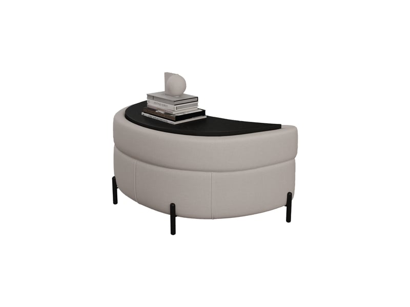  Pouf demi-lune en chenille beige avec plateau, siège rembourré et repose-pieds  - Conforama A