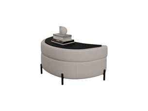 Pouf demi-lune en chenille beige avec plateau, siège rembourré et repose-pieds