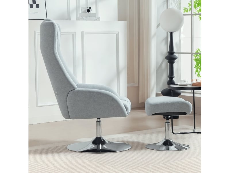  Fauteuil relax inclinable pivotant avec repose-pieds 68 x 84 x 118 cm gris, tissu aspect lin et métal  - Conforama E