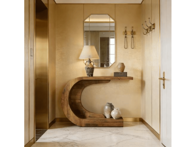  Table console 110x35x75 cm forme c bois brun rustique  - Conforama C
