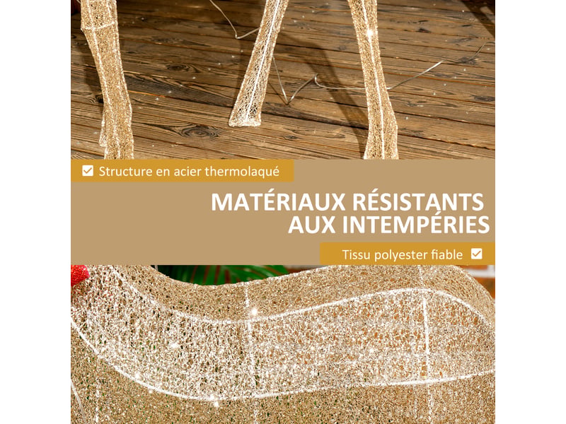  Renne de noël lumineux, décoration renne lumineux noël en acier, avec 137 led blanc chaud, 66 x 25 x 135 cm, or  - Conforama R