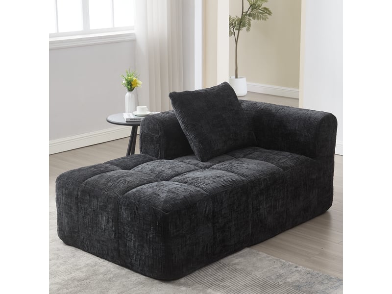 Canapé tissu en chenille douce avec coussin,canapé avec poches latérales,canapé modulable,design moderne noir 158x90x60cm - Conforama D