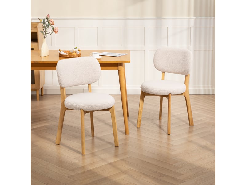  Lot de 2 chaises de salle à manger, chaises de cuisine rembourrées, pieds en bois d'hévéa, 46,5 x 52 x 80 cm, crème  - Conforama A