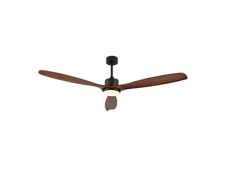 Ventilateur de plafond 177 cm éclairage led 3 pales bois massif noyer et noir réversible 6 vitesses télécommande silencieux - Conforama A
