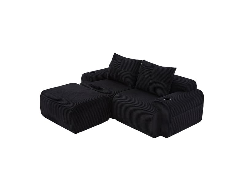  Canapé d'angle réversible fixe 2 places tissu noir  - Conforama A