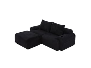 Canapé d'angle réversible fixe <strong>MERAX</strong> <strong></strong> 2 places Velours côtelé noir