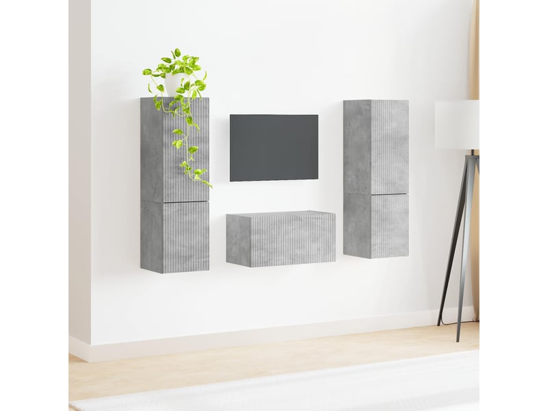  Ensemble meuble tv - banc tv - meuble de rangement 5 pcs gris béton bois d'ingénierie  - Conforama D