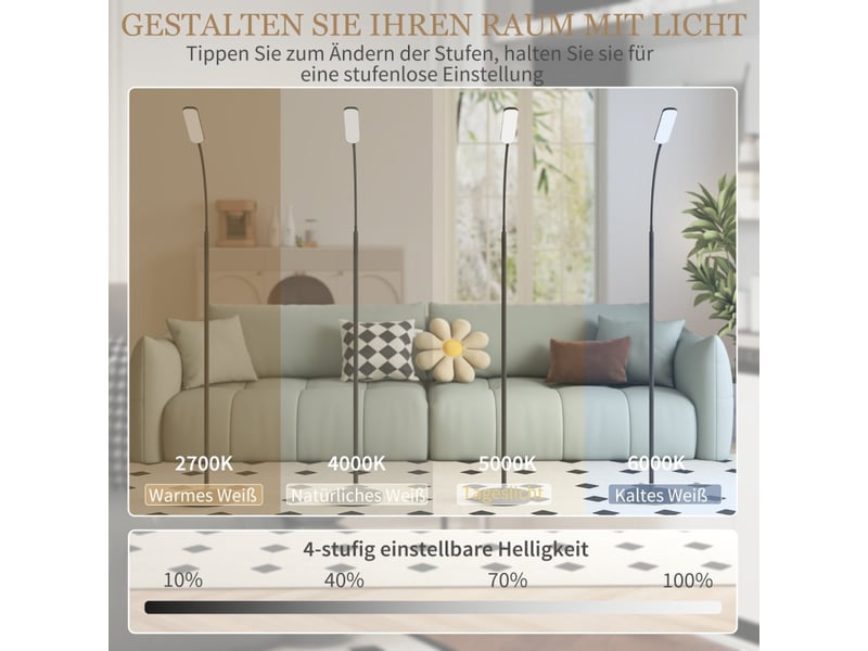  Lampadaire liseuse led dimmable avec télécommande tactile col de cygne flexible 360° noir 175 cm  - Conforama D