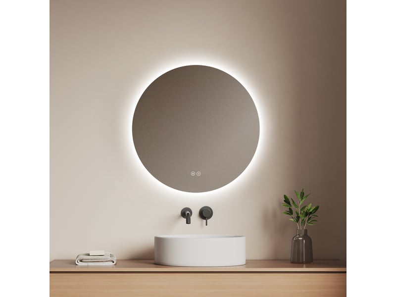  Emke miroir de salle de bain led rond diamètre 60 cm, rétro-éclairage sans cadre, interrupteur tactile, 3 couleurs de lumière  - Conforama B
