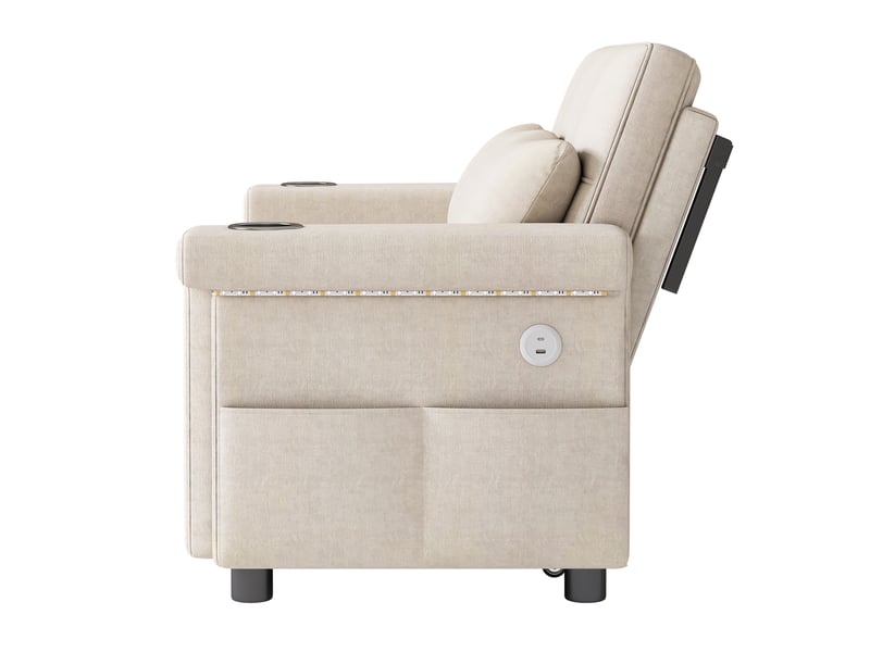  Canapé droit convertible 2 places beige en chenille, led, usbtype-c, dossier 3 positions et 2 coussins Fay Lum - Conforama D
