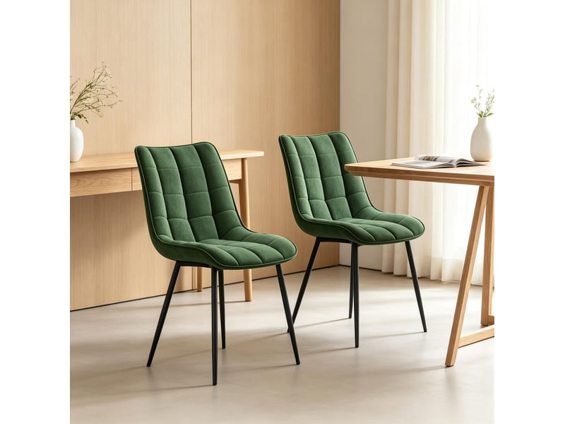  Lot de 2 chaises de salle à manger en velours vert foncé avec pieds en métal  - Conforama D