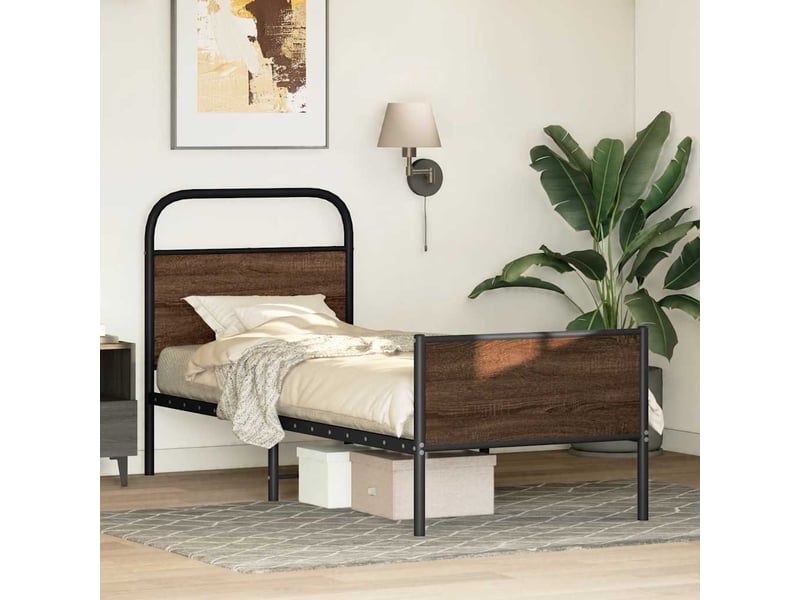  Lit simple- lit adulte -  cadre de lit sans matelas 80x200cm chêne marron bois ingénierie  - Conforama C