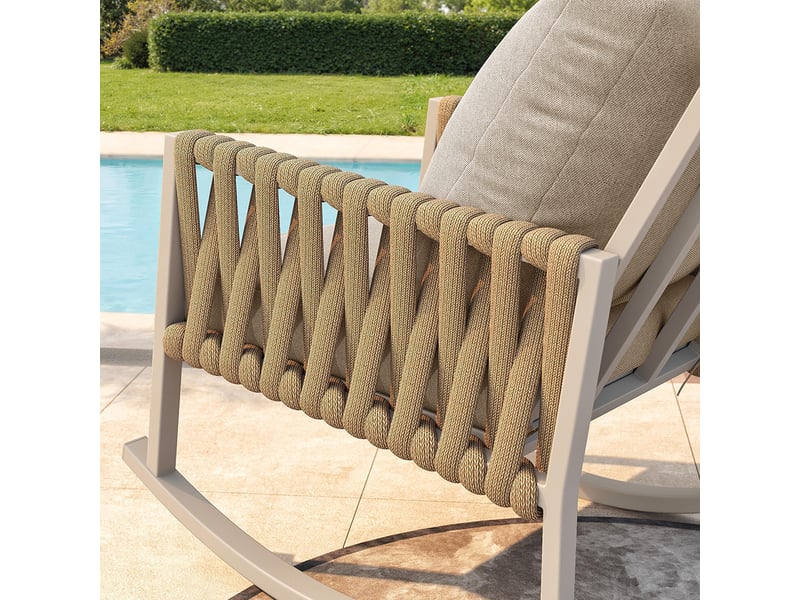 Fauteuil à bascule extérieur 1 ensemble tissage croisé structure métal anti-intempéries coussins confortables max 120 kg jardin terrasse beige  - Conforama E