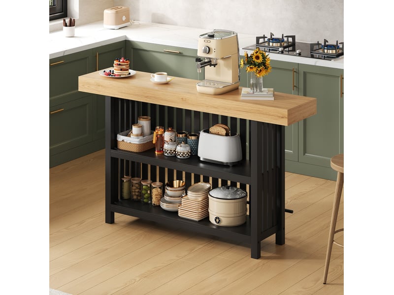  Table de bar 160x40x105 cm avec repose-pieds et rangement à 2 niveaux en mdf couleur noir et bois, confort optimal  - Conforama B